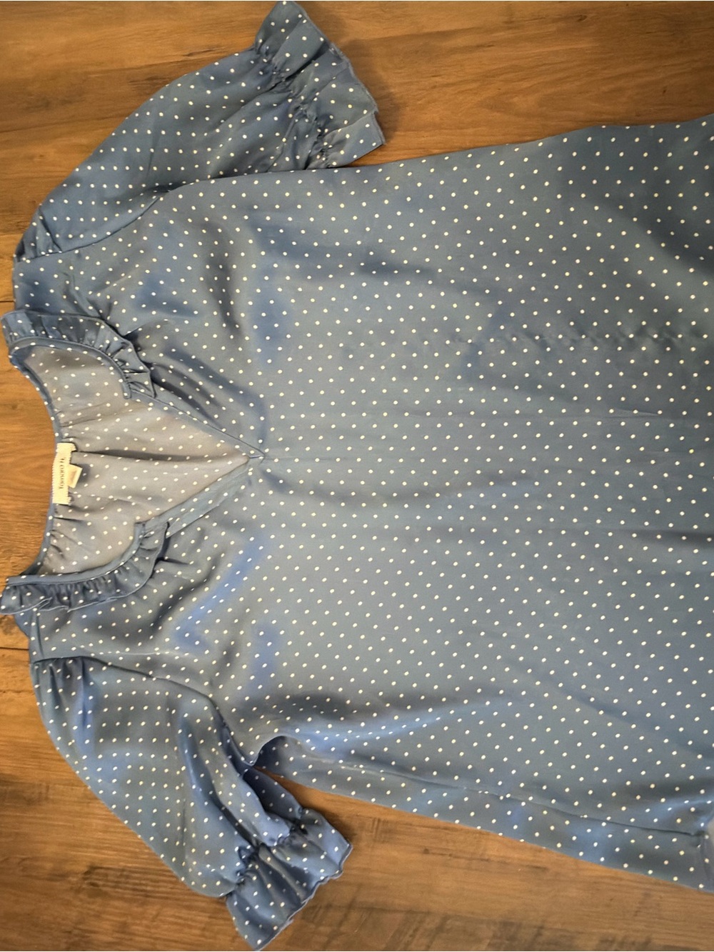Womens Light Blue Polka Dot Ruffle Sleeve Top